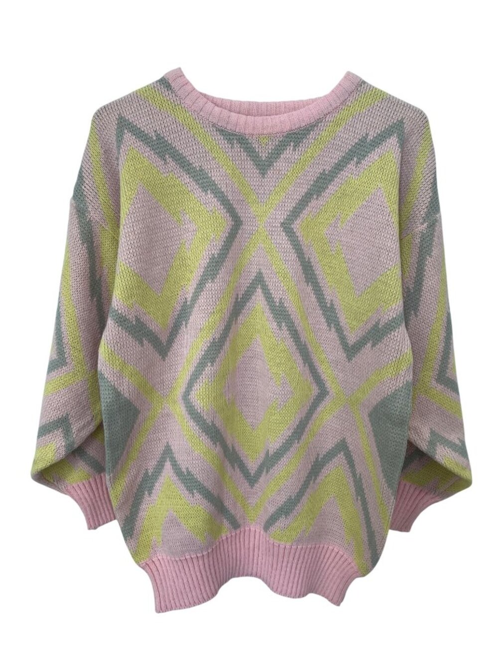 Vintage 80s Item II Sweater  Small Crewneck Geometric Knitwear Deadstock NEW